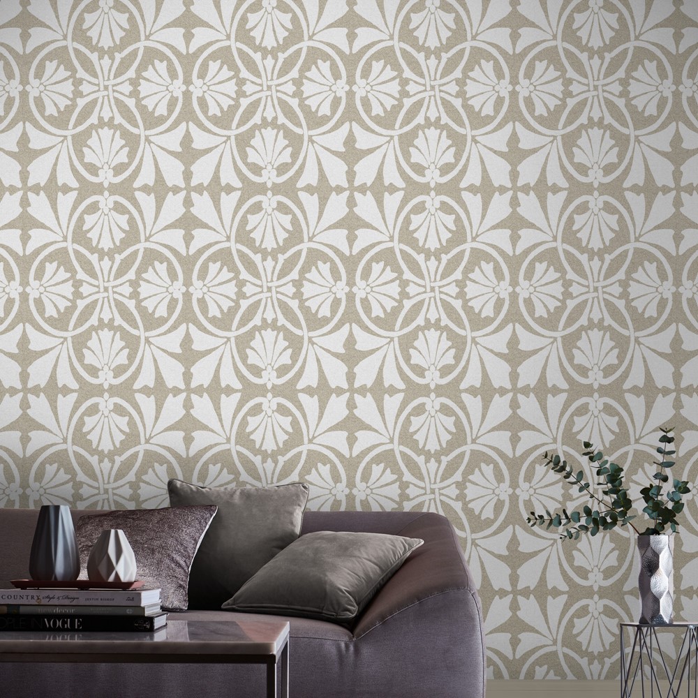 Thrones Chalk & Taupe Wallpaper 105274 by Graham & Brown in Natural